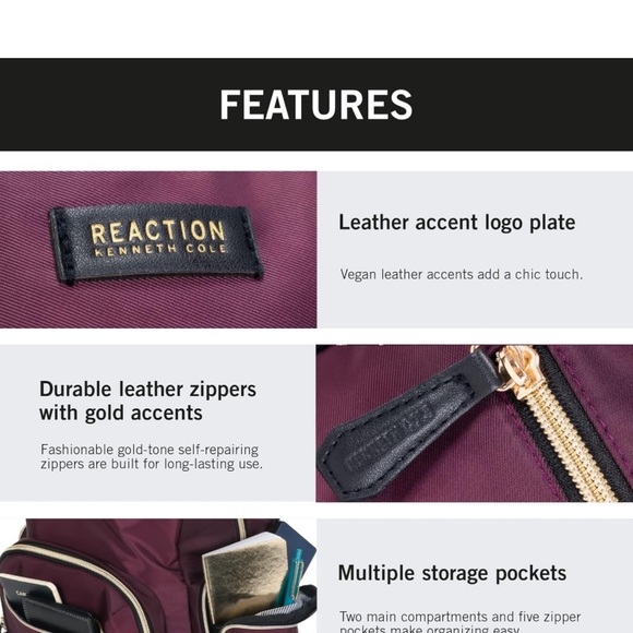 Kenneth Cole “Sophie” RFID blocking backpack-wine color; EUC - Picture 5 of 12